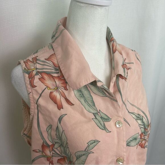 Tommy Bahama Women’s Large Top Button Front Tie 100% Silk Tropical Floral - Picture 5 of 10